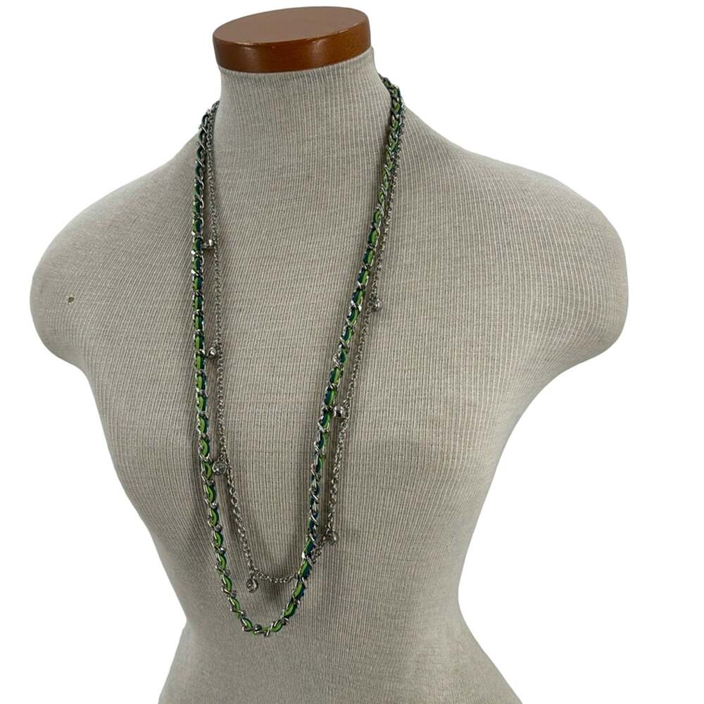 Ann Taylor green and blue silver layered chain 34 inch necklace